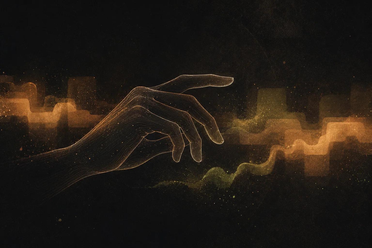An abstract hand shaping warm Lo-fi rhythm waves